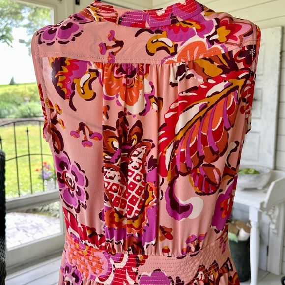TORY BURCH, WOMENS SILK DRESS. PINK GRAPEFRUIT, WILDFLOWER DRESS. SIZE 4 - Picture 13 of 16